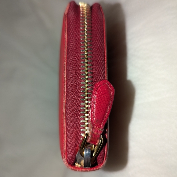 Prada Saffiano Leather Zip Around Continental Wallet Red GUC - Picture 6 of 12